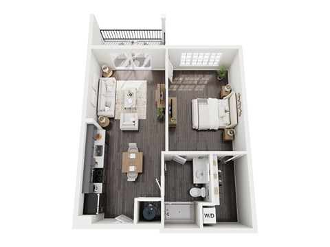 Floor plan for 1 bed, 1 bath, 752 sqft